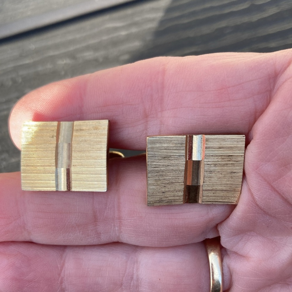 Vintage Cuff Links goldtone metal ridged oblong - Picture 3 of 8